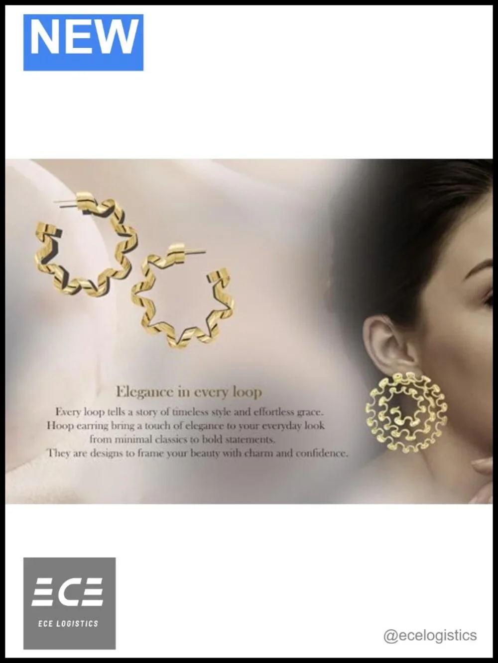 Gold Plated Hoop Earrings Lightweight Alloy 2.52 In Everyday Gift